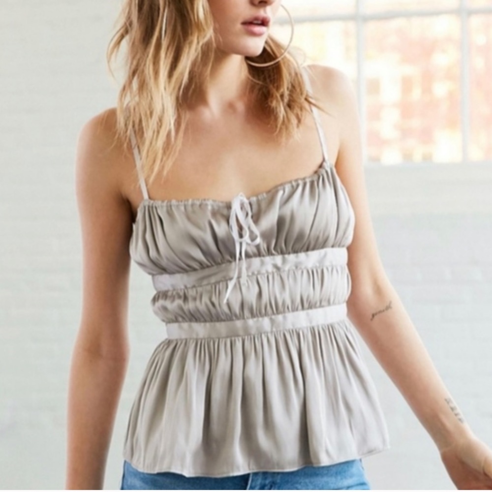 Urban Outfitters Light Gray Ruched Spaghetti Strap Top